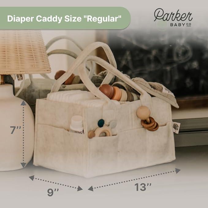 Parker Baby Diaper Caddy - Nursery Storage Bin and Car Organizer for Diapers and Baby Wipes - White, Regular