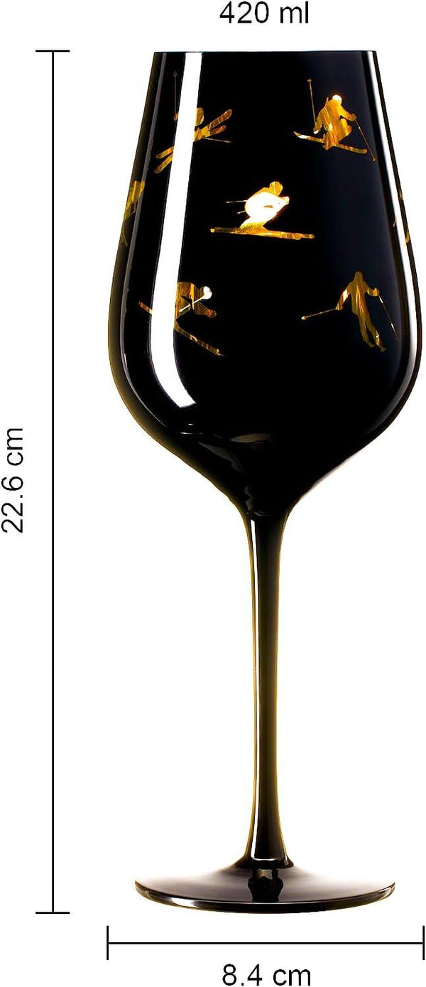 Crystal Stemmed Skiing, Apres Ski Skiier Wine Glasses Goblets - 1 Glass - 14oz