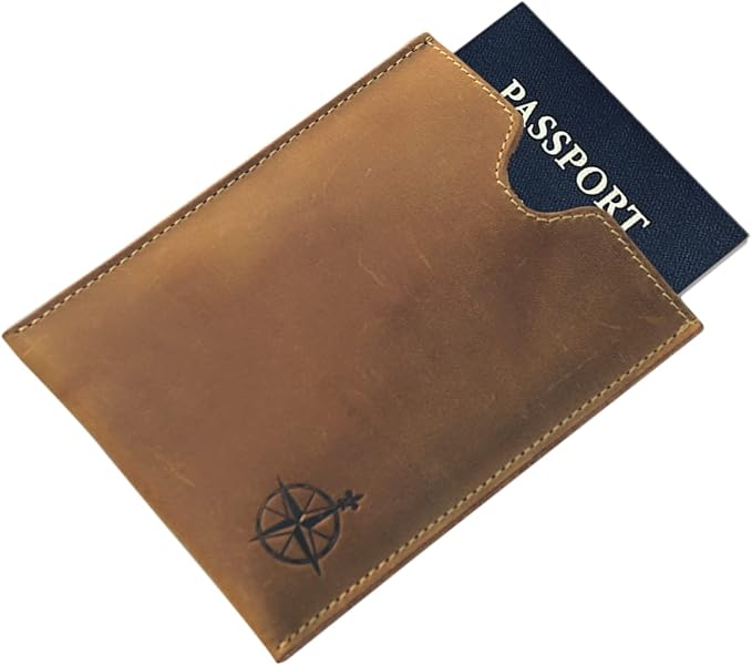 WANDERINGS Leather Passport Holder - Ideal for Travel - Handmade Genuine Leather Wallet with Passport Pocket and Card Slots - RFID Blocking for Security Against Data Theft