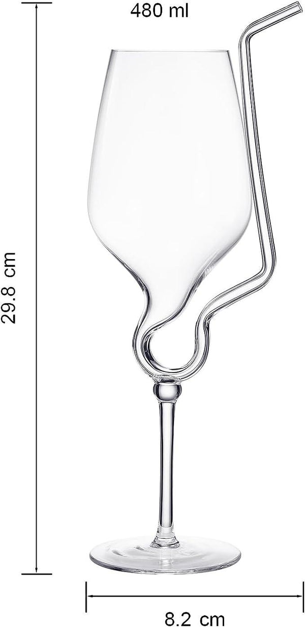 Straw Wine Glass, Spiral Vampire Wine Glass | 16oz | Stemmed Wine Glasses With A Built-In Straw, Creative Cocktail Glassware - Champagne, Gin & Tonic, Juice, Water - Ideal Birthday Cup, Gift, Wedding