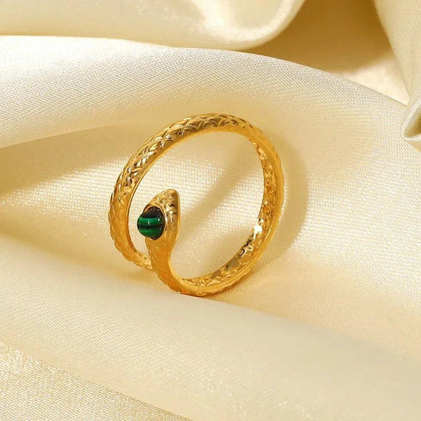 Malachite Snake Charmer Gold Bypass Ring - Gifts for You 'n Me