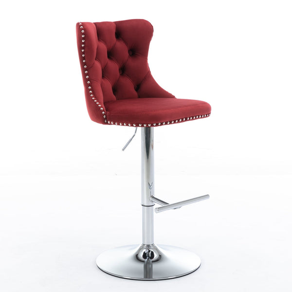 Modern Velvet Swivel Barstools with Adjustable Seat Height and Chrome Base