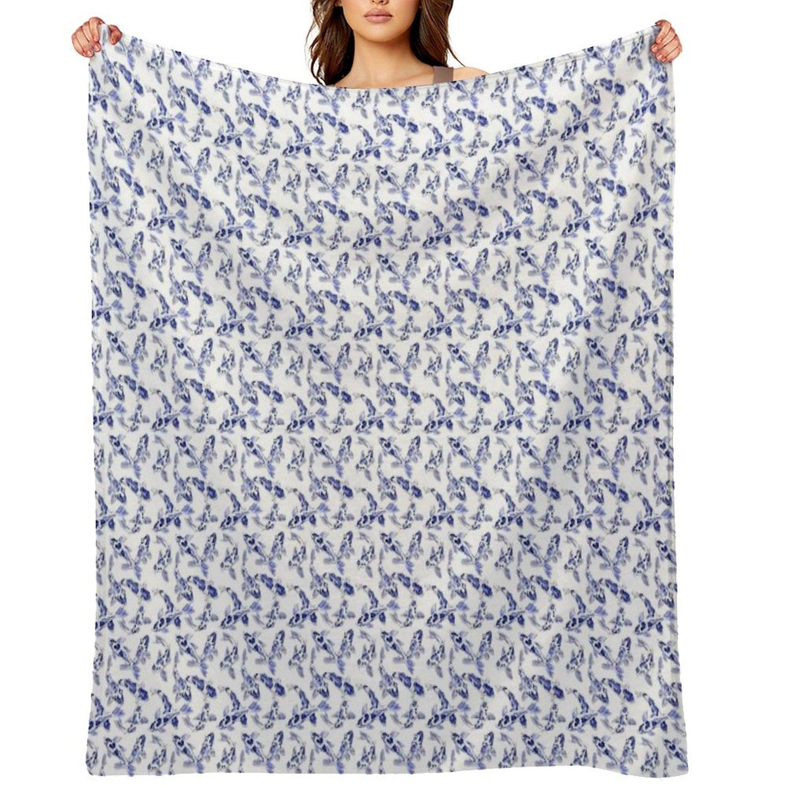 Blue And White Koi Fish Artwork – Zen Wall Decor for Home & Office Throw Blanket
