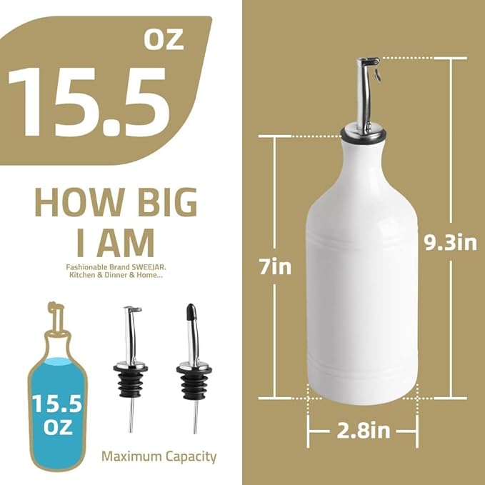 Sweejar Ceramic Olive Oil Dispenser Bottle, Opaque Oil Cruet Protects to Reduce Oxidation, Suitable for Storage Vinegar, Coffee Syrups & Other Liquids, Pack of 1, 15.5 Fl Oz (Rose Pink)