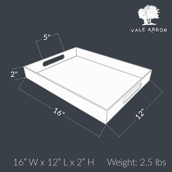 Black Acrylic Serving Tray for Vanity, Bathroom, Outdoor, Food and Décor with Handles (Rectangle, Small)