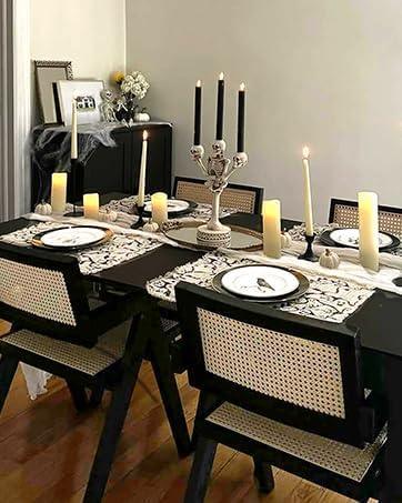 Rattan Dining Chairs Set of 6, Farmhouse Wicker Dining Chairs with Cane Seat Accent Armchair for Dining Room Kitchen Restaurant, Walnut