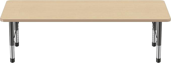 Factory Direct Partners FDP Rectangle Activity School and Classroom Kids Table (30 x 72 inch), Chunky Toddler Leg, Adjustable Height 15-24 inches - Maple Top and Maple Edge