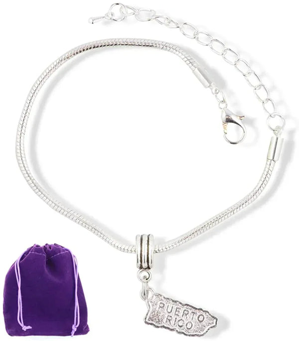 Puerto Rico Bracelet | Puerto Rico Country Map Stainless Steel Snake Chain Charm Bracelet - Gifts for You 'n Me