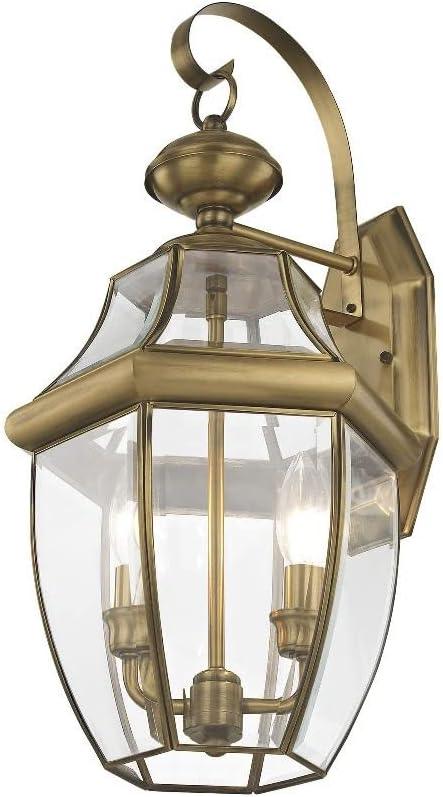 Livex Lighting 2251-07 Monterey 2 Light Outdoor Bronze Finish Solid Brass Wall Lantern with Clear Beveled Glass, 20.25