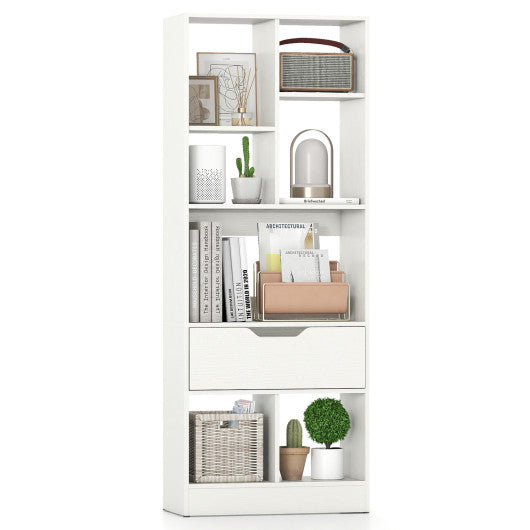 51inch Tall Freestanding Bookcase with Drawer 7-Cube Storage Organizer-White