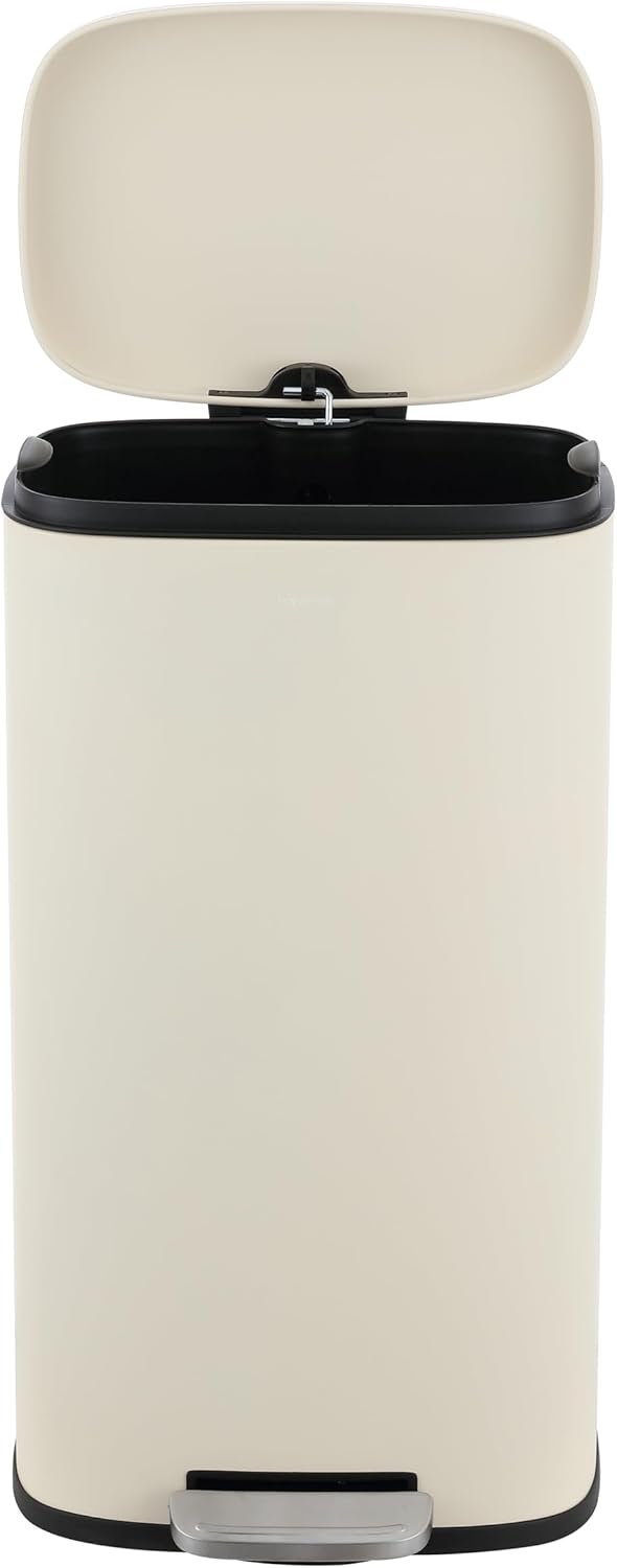 happimess HPM1006F Connor Rectangular 13-Gallon Trash Can with Soft-Close Lid and Free Mini Trash Can, Fingerprint Resistant, Modern, Minimalistic for Home, Kitchen, Office, Bathroom, Limestone Beige