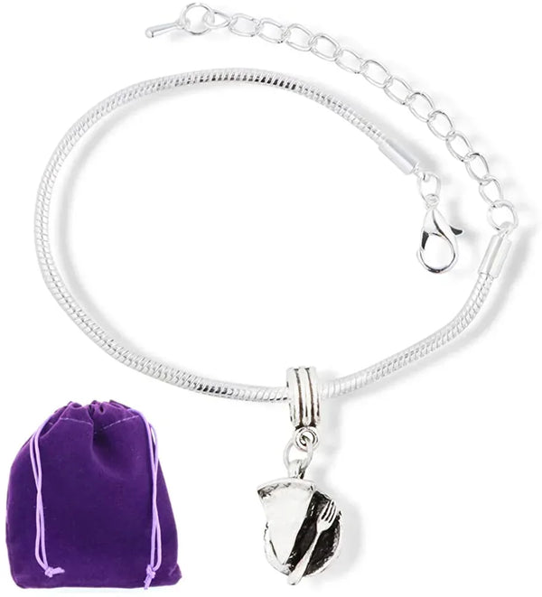 Pie Bracelet | Pie Slice 3D with Fork Snake Chain Charm Bracelet - Gifts for You 'n Me