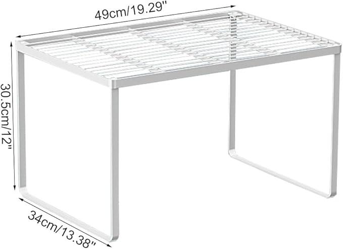 Kitchen Cabinet Storage Shelf Stackable Wire Spice Rack Organizer Heavy Duty Space Saver for Bathroom Bedroom Closet Laundry Room Office Countertop - White, Pack 1
