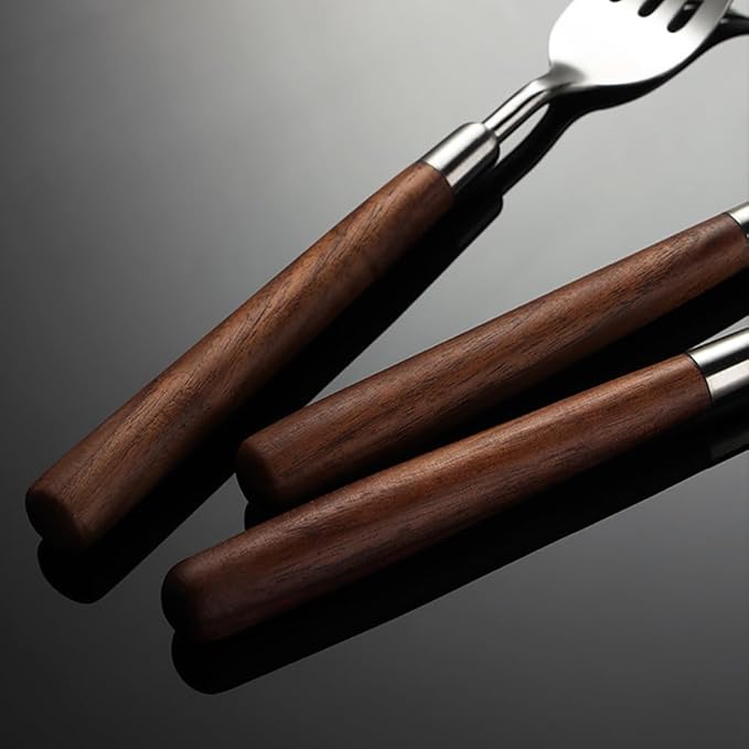 Wood Silverware Set for 6 GULSARAYI Cutlery Set 18/8 Stainless Steel Flatware Set with Walnut Handle 24 Piece Wooden Flatware Set Utensils Set for Home Kitchen Restaurant Forks Spoons And Knives Set