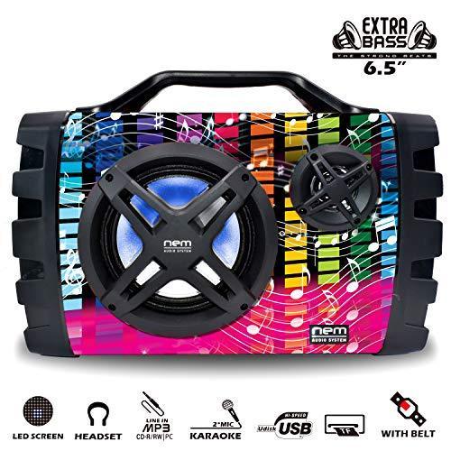 NEM Stereo Boombox with Bluetooth, LED Lights, NFC, USB, AUX-In, Radio, MP3 & Mic/Guitar Input - Gifts for You 'n Me