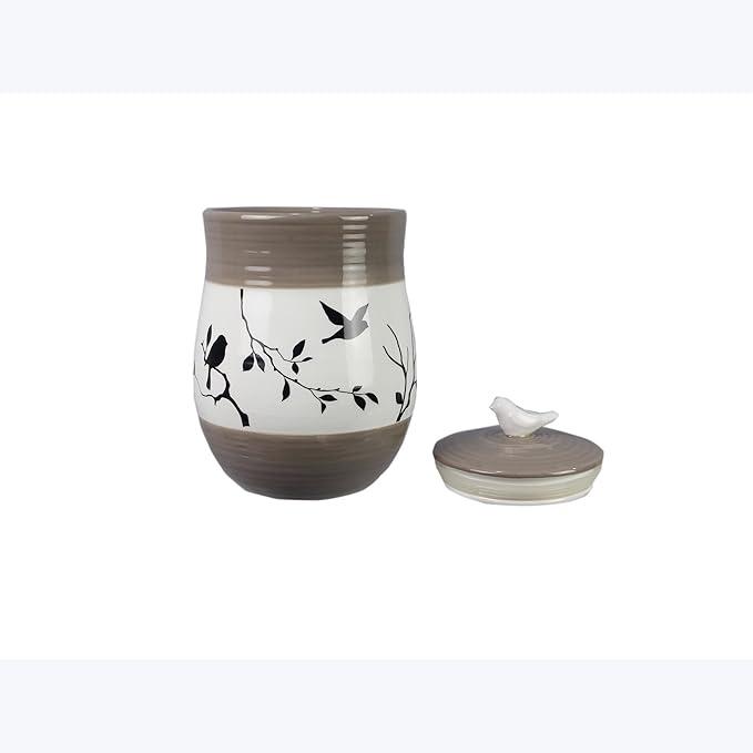 Young's Inc. 4 Pcs Set Botanical Ceramic Canisters- Storage Container for Kitchen and Bathroom - Beautiful Home Decor Accent to Store Food, Coffee, Tea, and More - Brown, White