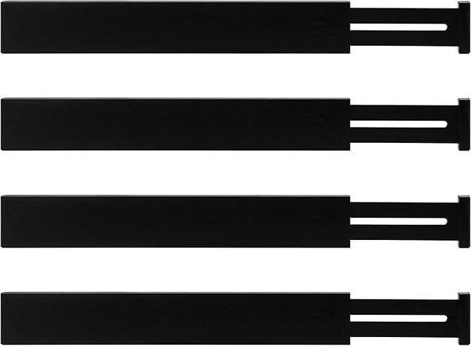 Utoplike 4 pcs Bamboo Kitchen Drawer Dividers Large, Adjustable Black Drawer Organizers, Spring Loaded, Works in Kitchen, Dresser, Bathroom, Bedroom, Drawer, Desk, 2.4