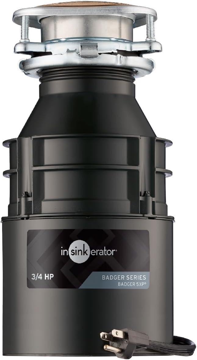 InSinkErator Badger 5XP Garbage Disposal with Power Cord, Standard Series 3/4 HP Continuous Feed Food Waste Disposer, Badger 5XP W/C