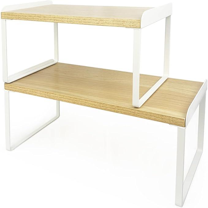 Mitus Shelf Organizer and Storage, Stackable Tiered Wood Cabinet Rack for Countertops, Desktops, Cabinets (Set of 2) 12