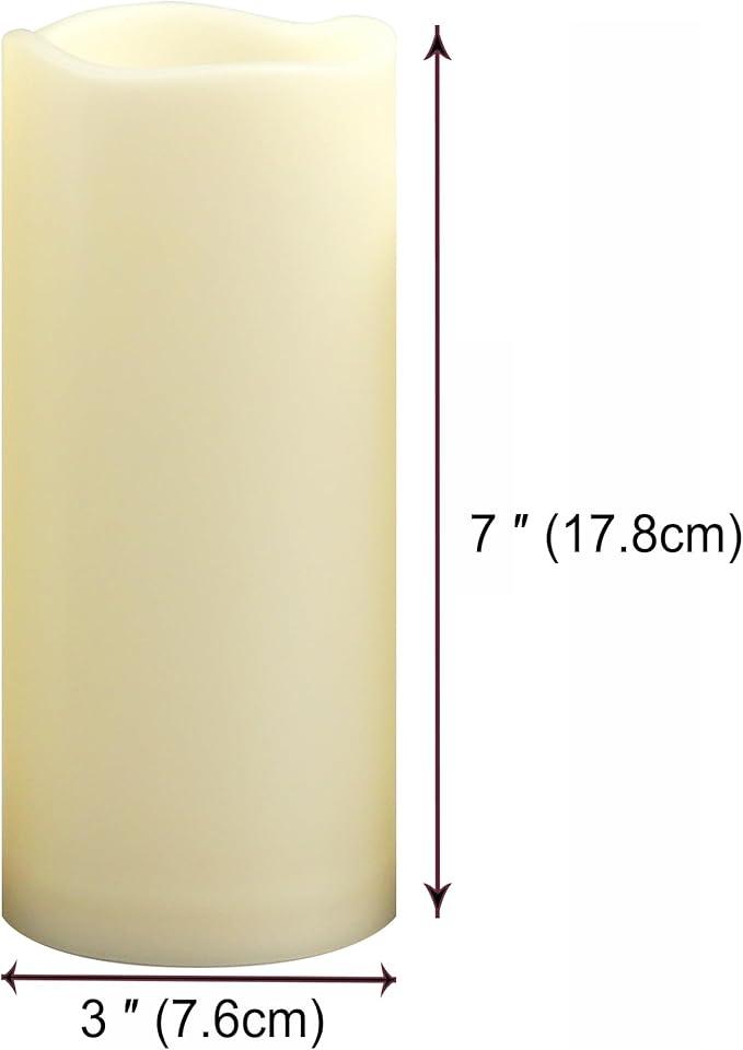 CANDLE CHOICE Waterproof Outdoor Battery Operated Flameless Candles with Timer Flickering Plastic Resin Electric LED Pillar Lights for Lantern Patio Garden Wedding Party Decorations 3x7 Inches 2 Pack