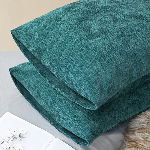 CaliTime Throw Pillow Covers Decorative 20 X 26 Inches Pack of 2 Cozy Chenille Standard Pillow Shams Cases for Couch Sofa Bed Living Room Home Teal