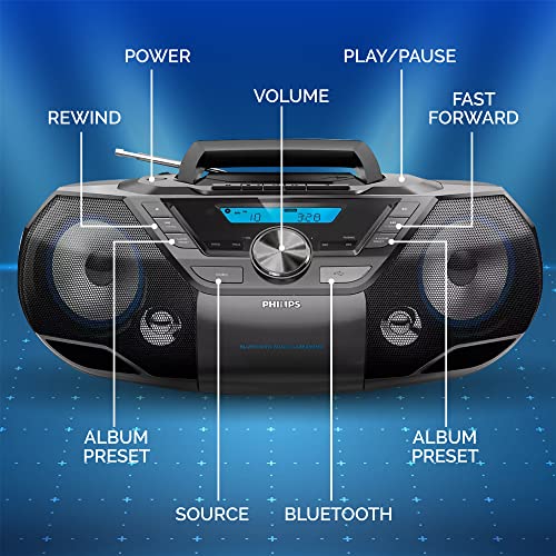 Philips Powerful Boombox with CD, Bluetooth, Cassette, Radio & USB / MP3/ AUX Input.
