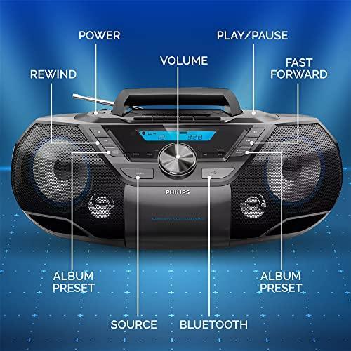 Philips Powerful Boombox with CD, Bluetooth, Cassette, Radio & USB / MP3/ AUX Input - Gifts for You 'n Me
