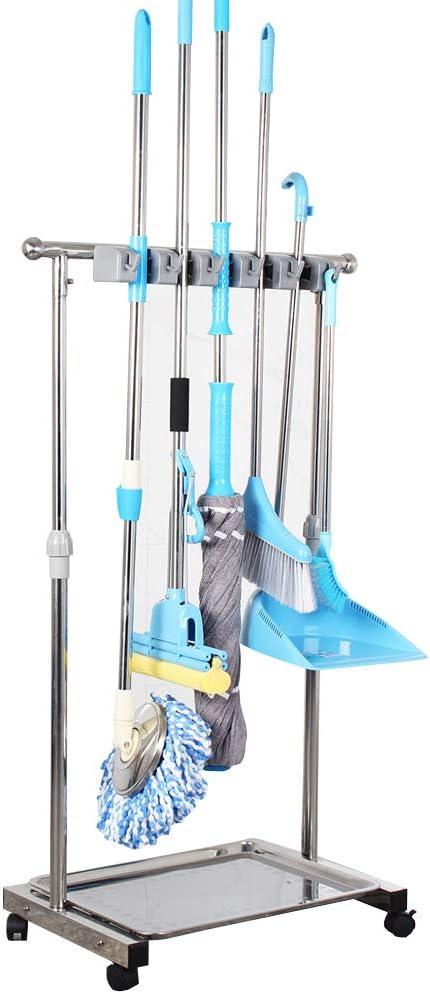 movable mop broom holder put wet mops floor standing cleaning tool rack stainless for schools, hospitals, factories, hotels, restaurant, etc.