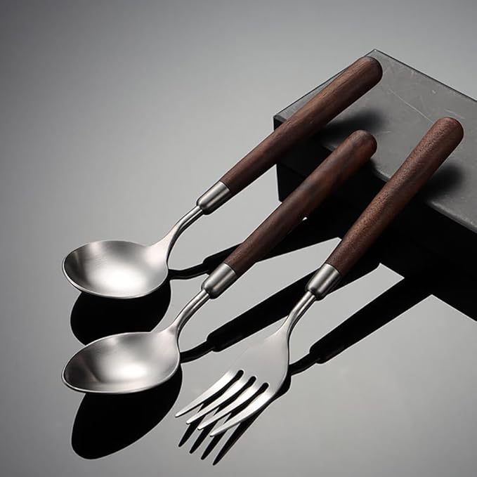 Wood Silverware Set for 6 GULSARAYI Cutlery Set 18/8 Stainless Steel Flatware Set with Walnut Handle 24 Piece Wooden Flatware Set Utensils Set for Home Kitchen Restaurant Forks Spoons And Knives Set