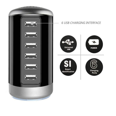 6 USB Port 30W Smart Charging Tower - Assorted Colors