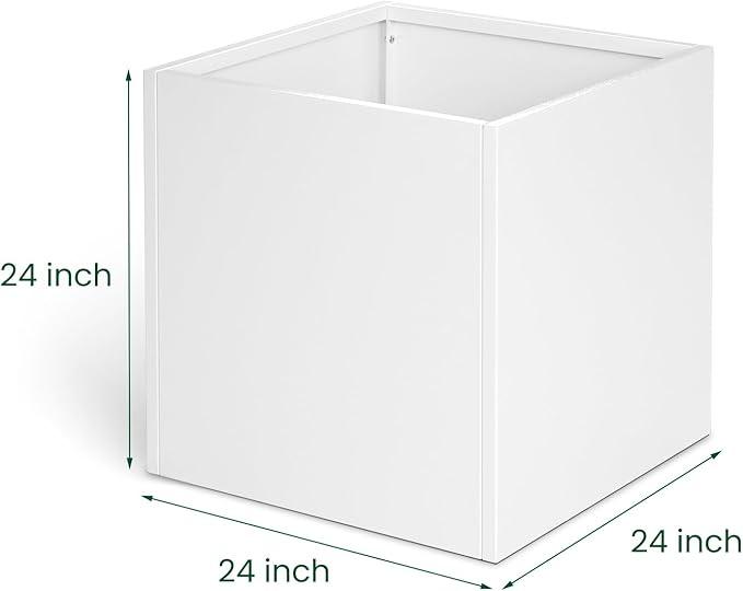 White Steel Planter Square Outdoor Planters Galvanized Steel Planter Box Indoor Metal Large Planters Cube Heavy Duty Flower Pot 24 Inch Modern Commercial Residential for Trees Patio Deck Yard Garden