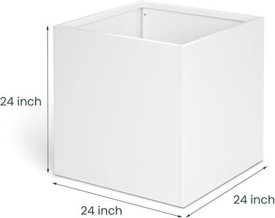 White Steel Planter Square Outdoor Planters Galvanized Steel Planter Box Indoor Metal Large Planters Cube Heavy Duty Flower Pot 24 Inch Modern Commercial Residential for Trees Patio Deck Yard Garden