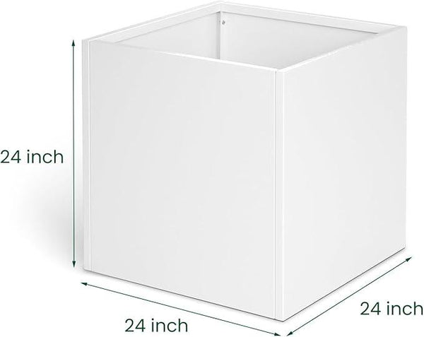 White Steel Planter Square Outdoor Planters Galvanized Steel Planter Box Indoor Metal Large Planters Cube Heavy Duty Flower Pot 24 Inch Modern Commercial Residential for Trees Patio Deck Yard Garden