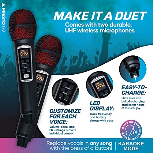 Portable Karaoke Machine for Kids with Bluetooth Speakers, 2 Wireless Microphones & PA System