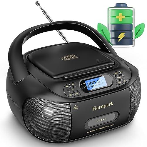 CD Tape Player Indoor/Outdoor BOOMBOX with Bluetooth, Cassette Recording, Radio, Super Bass, Stereo Sound & Aux/USB Drive