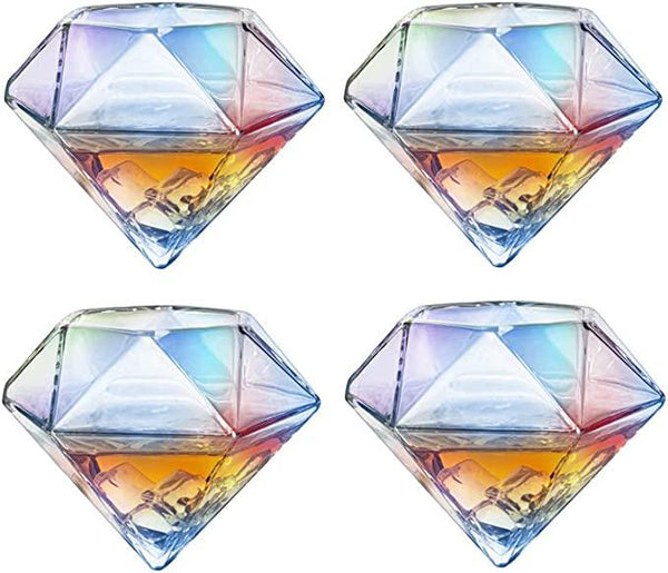 Diamond Iridescent Whiskey and Wine Decanter, Great Gift! 750ml With 4 Diamond Glasses and Beautiful Mahogany Wooden Holder Liquor, Scotch, Rum, Bourbon, Vodka, Tequila Decanter