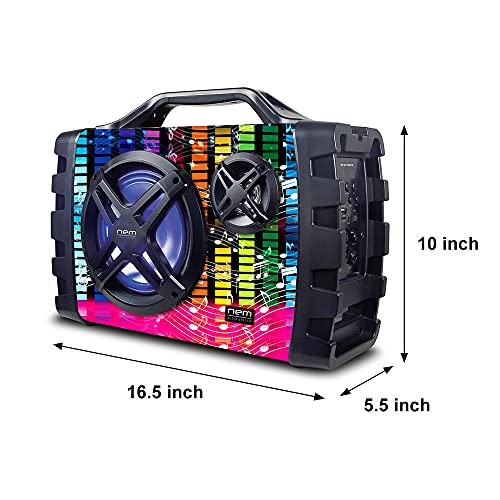 NEM Stereo Boombox with Bluetooth, LED Lights, NFC, USB, AUX-In, Radio, MP3 & Mic/Guitar Input