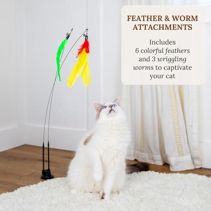 Suction Cup Cat Toys for Indoor Cats Interactive Suction Cup Cat Wand Toy Feather Teaser for Indoor Cats & Kittens Multi Surface Base for Hands Free Play