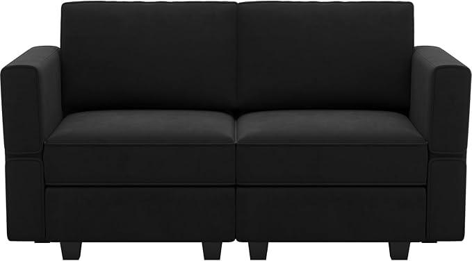 Belffin Modular Loveseat Sofa Couch with Storage Seats Velvet 2 Seater Love Seats for Small Spaces Black