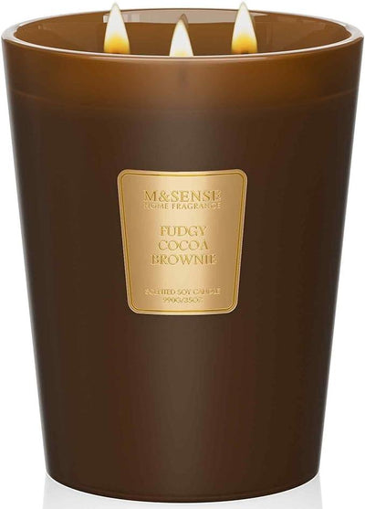 M&SENSE Fudgy Cocoa Brownie Scented Candle 35oz 150H Burn Time Long Lasting, 3-Wick Natural Aromatherapy Candle Highly Scented, Home Fragrance Housewarming Gifts
