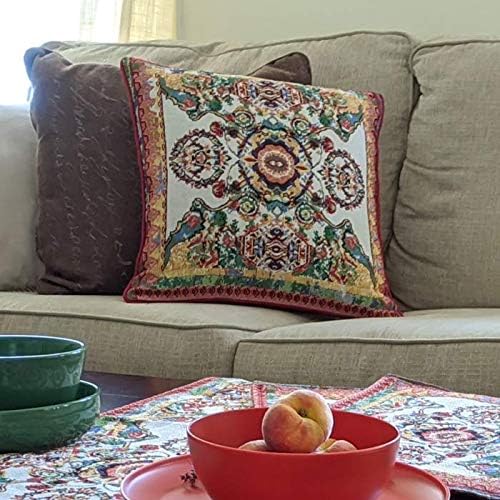 Tache Rococo Elegant Ornate Ivory Colorful Paisley Cotton Linen 18x18 Tapestry Woven Cushion Throw Pillow Cover 2 Pieces