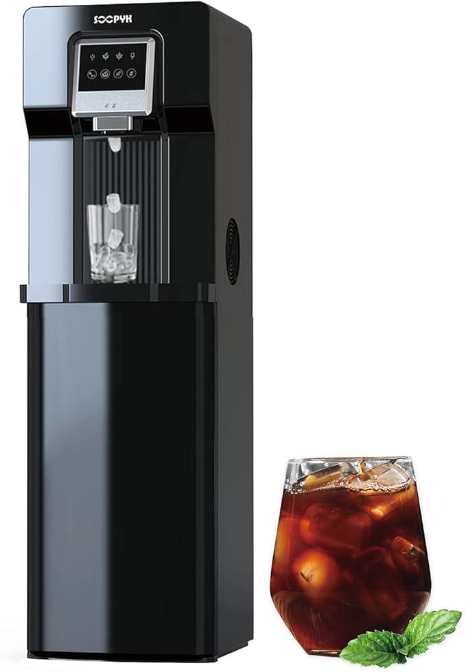 2 in 1 Bottom Load Water Cooler Dispenser with Ice Maker for 3 Gallon Bottle 17lbs Daily Capacity (NO HOT Water) Black