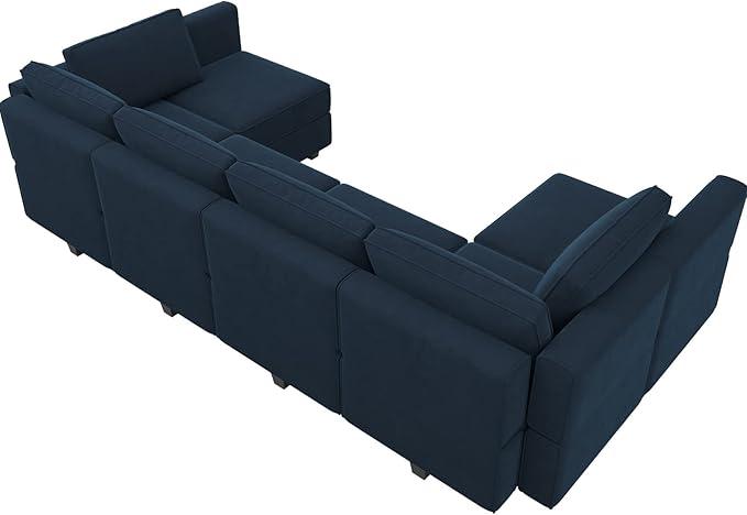 Belffin Modular Reversible Sectional Sofa U Shaped Couch with Storage Seat with Chaise Velvet Blue…