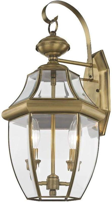 Livex Lighting 2251-07 Monterey 2 Light Outdoor Bronze Finish Solid Brass Wall Lantern with Clear Beveled Glass, 20.25