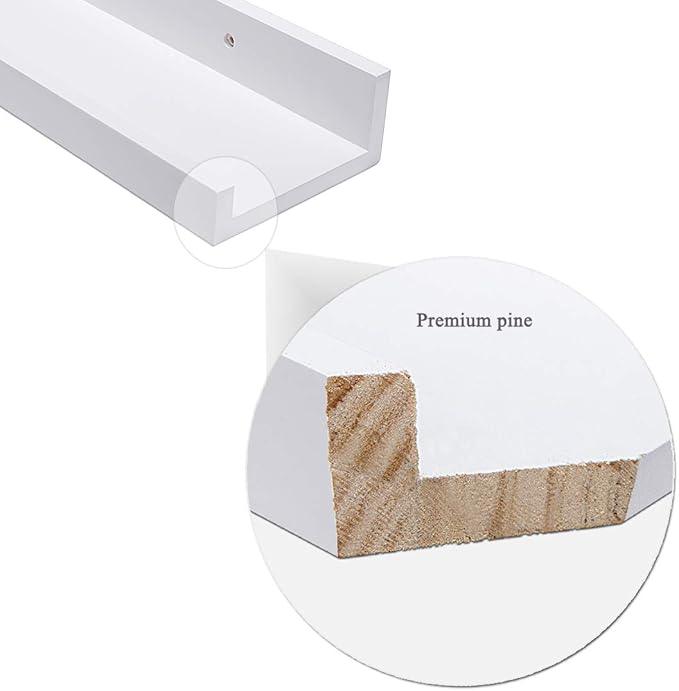 AZSKY 48 Inch White Picture Ledge Shelf Long Floating Shelves Set of 2 Wall Picture Shelf Pine Photo Frames Narrow Picture Ledge Mounting Hardware Included