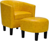 INZOY Modern Accent Chair with Ottoman for Small Space, Club Chair with Ottoman Set, Comfy PU Leather Barrel Reading Chairs for Living Room Bedroom, Round Reading Chair with Foot Rest, Yellow