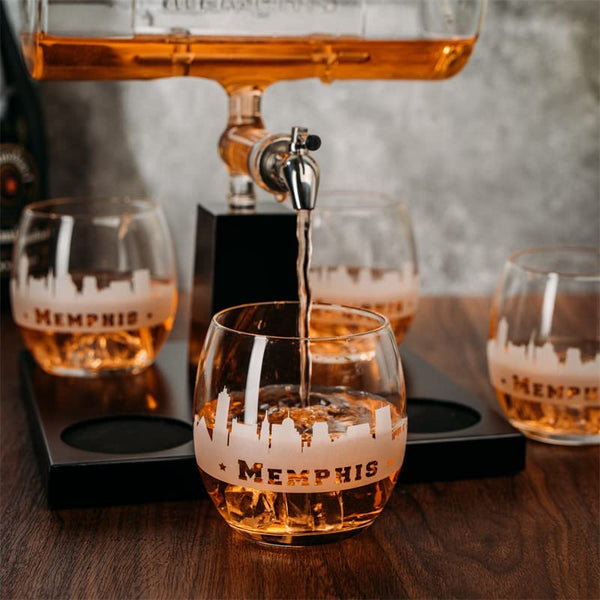 Wine & Whiskey Decanter Set 1100ml by The Wine Savant with 4 Whiskey Glasses, Drink Dispenser Scotch, Bourbon, Brandy Home Office Apartment Decor, Gifts - Dallas, Memphis, New York & Los Angeles Gifts