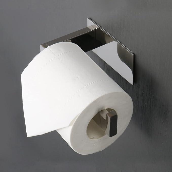 Toilet Paper Holder, Self Adhesive Tissue Holder Stainless Steel Rustproof Paper Roll Holder, No Drilling Easy to Install, Toilet Paper Rack Suitable for Office, Bathroom (Polish Chrome)