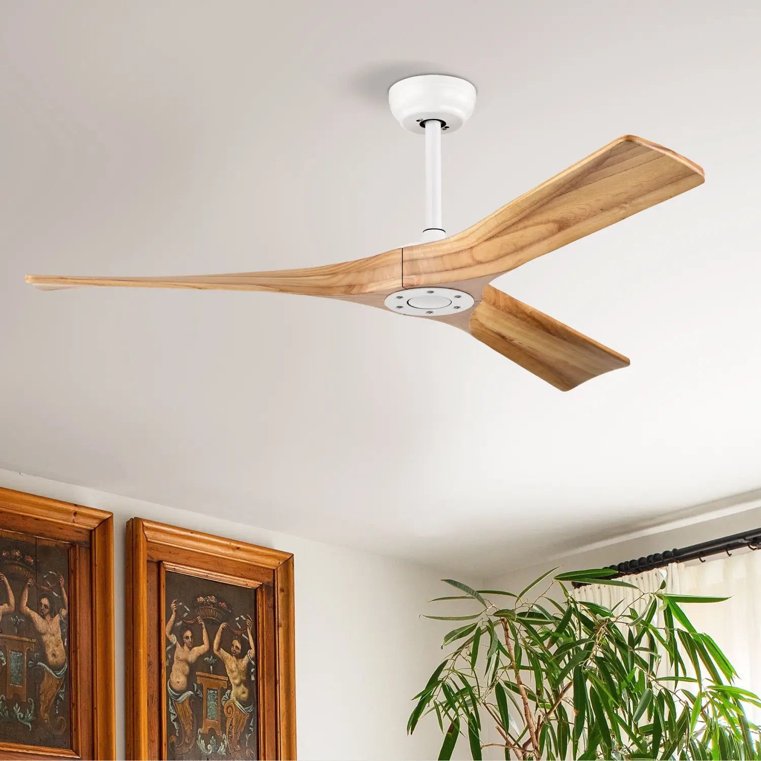 52” Ceiling Fan with Remote, Reversible DC Motor, 3 Wood Blades
