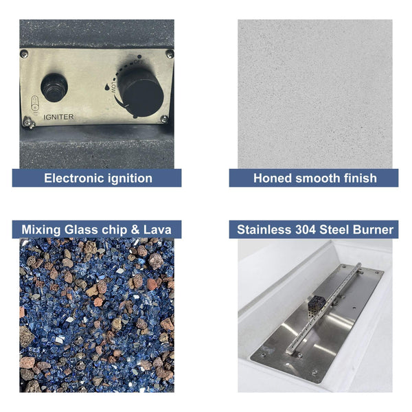 Alora 52-Inch Portable Concrete Rectangular Propane Fire Pit Table With Repair Kit (SAK52304) SAKSBY WHOLESALE